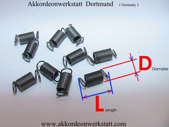 4x12 mm springs (10 pieces) steel springs for keyboard / bass, f 4x12 mm springs (10 pieces) steel springs for keyboard / bass, f