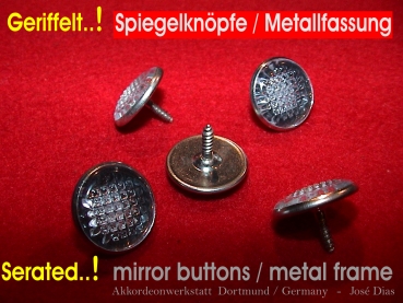 5 Knöpfe - Geriffelt - Spiegel Knöpfe / Metallfassung D=15mm
