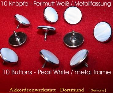 10 Knöpfe D=15 Perlmutt-Weiß / Metallfassung