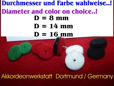 50 Filze für Akkordeon-knöpfe, D=14mm, WEIß