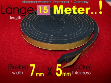 Nr. 93 = 15 Meter 7x5 mm Akkordeon Balgdichtung