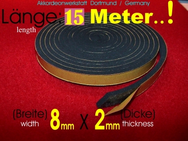 Nr. 91 = 15 Meter  8x2 mm Akkordeon Balgdichtung